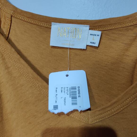 NWT Nation Sz L Aven Ruffle Sleeve Tank Top Trophy Mustard Yellow Cotton Linen - Picture 3 of 4